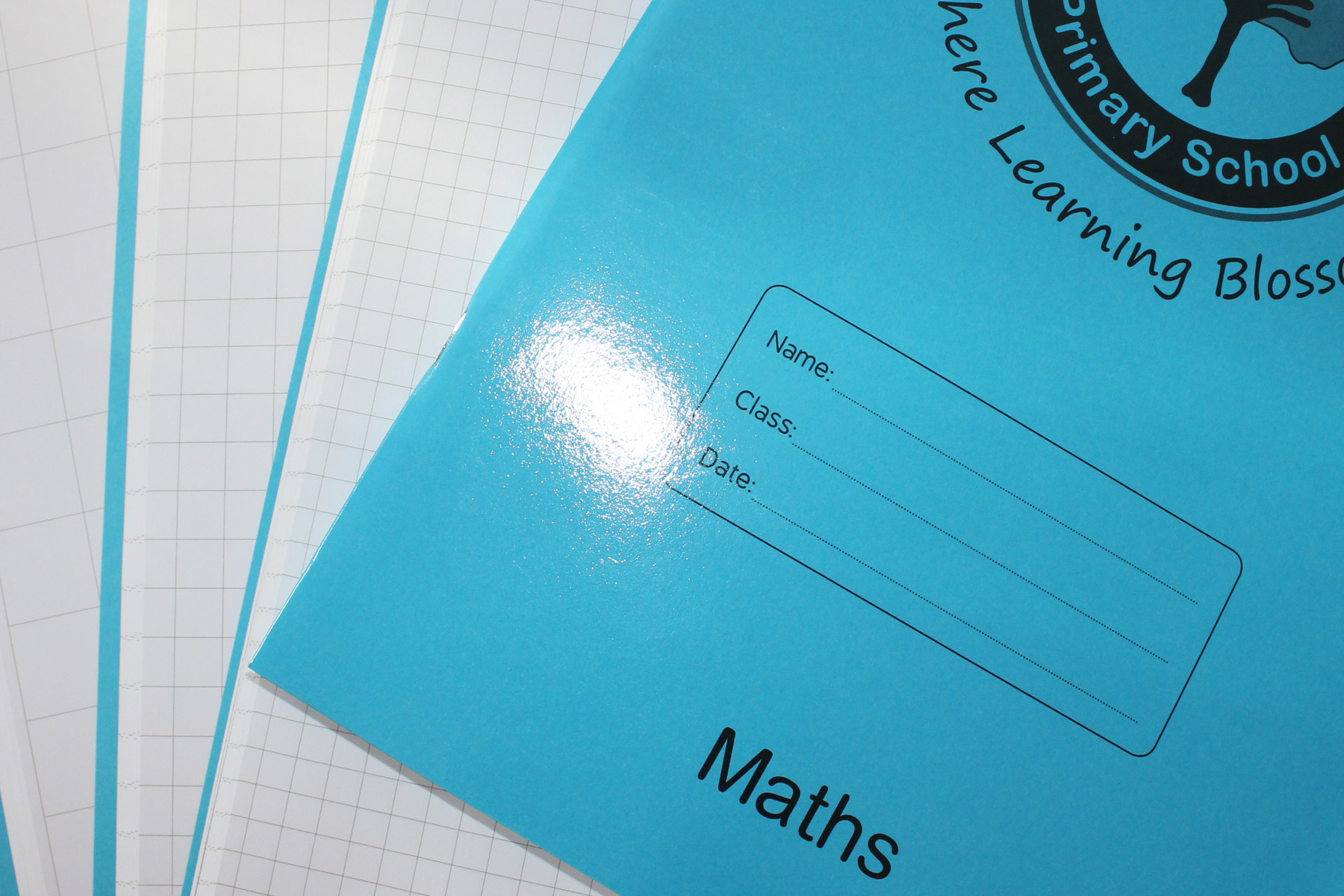 Printed school exercise books with squared rulings for maths in classroom use