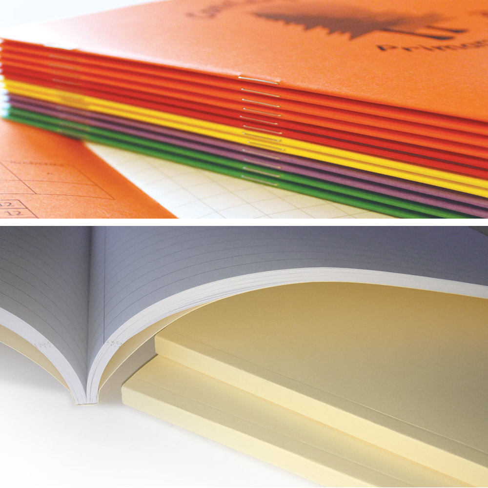 spine options for exercise books - stapled perfect bound binding spiral