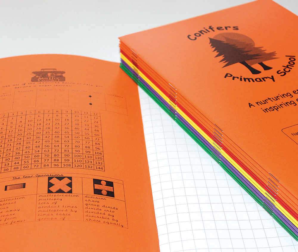 matt laminated exercise books inside cover printing times tables