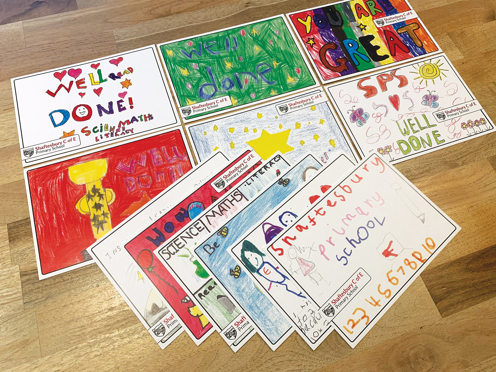 Shaftesbury School children drawn postcards
