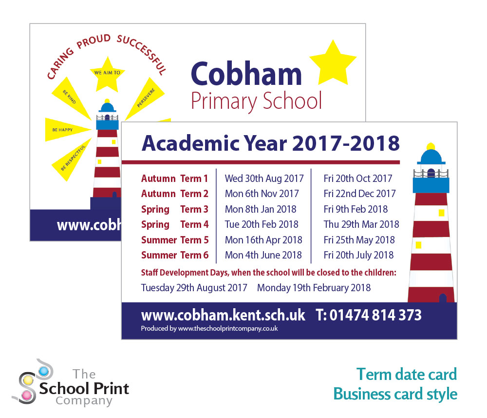 cobham - printed school term card - calendar prospectus