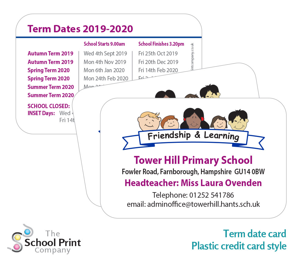 tower-hill - printed school term card - calendar folder
