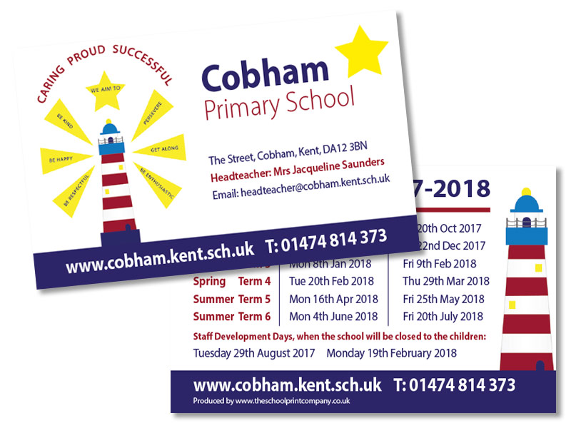 new school logo design and term date cards for cobham primary school